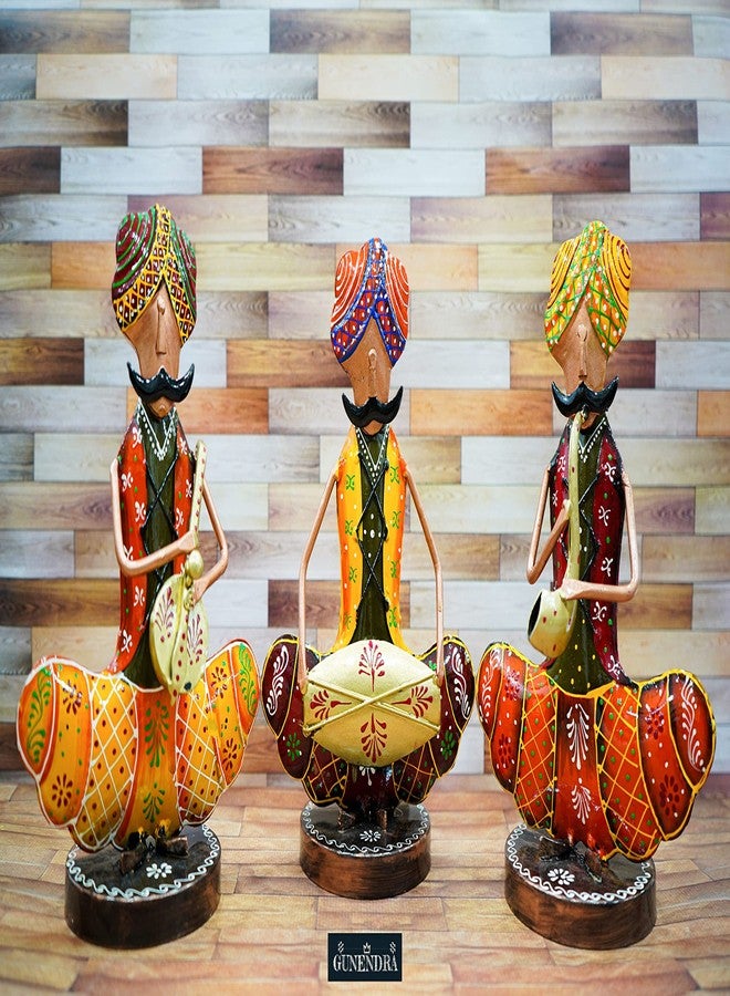 GUNENDRA Crafts Metal Rajasthani Musicians Item Showpiece - Decorative Items for Home | Showpieces | Table Decorative Items (17X10X24 Cm), Multi Colour - Image 2